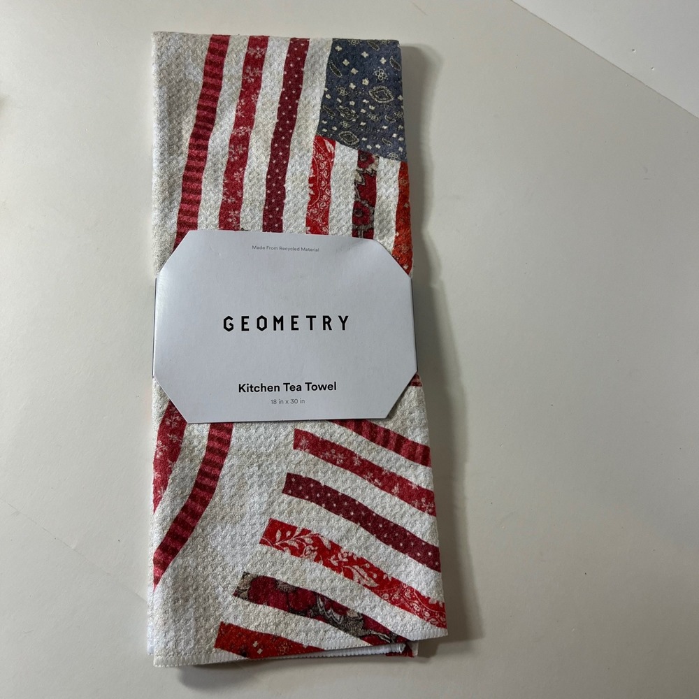 Geometry American Flag Kitchen Tea Towel NWT Patchwork Pride